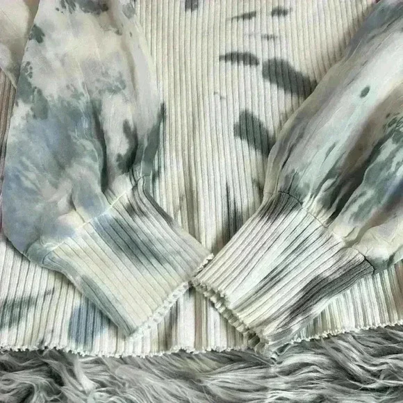 Maven West Gray Tie Dye knit Sheer Sleeve Plunge Neckline Folk Lore Top, S - Picture 7 of 12